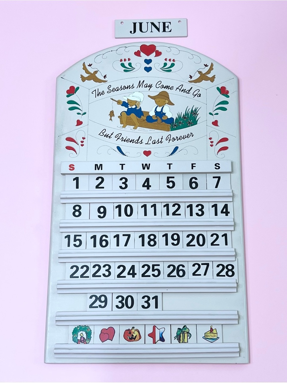 Vintage 1990s Perpetual Wooden Calendar Country Cottage Chic Months Missing